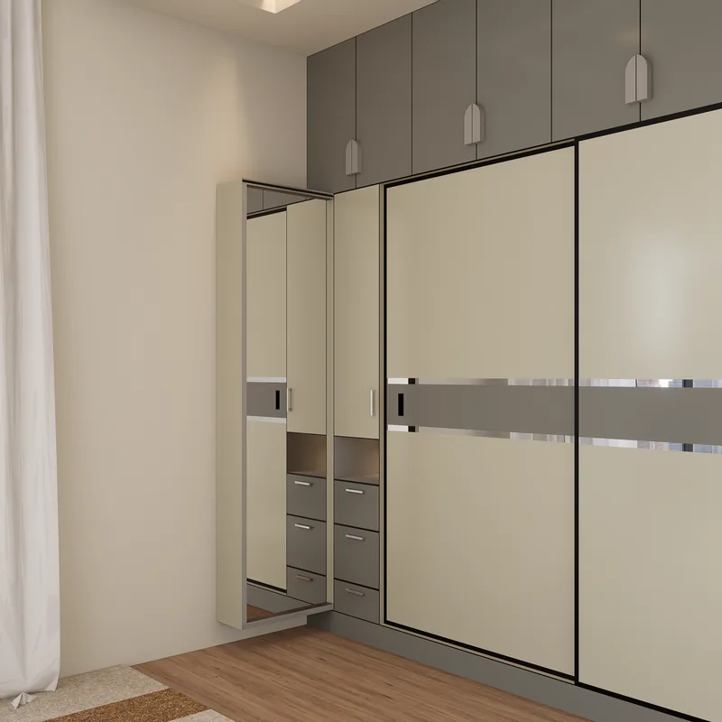 A fitted wardrobe with organised shelving